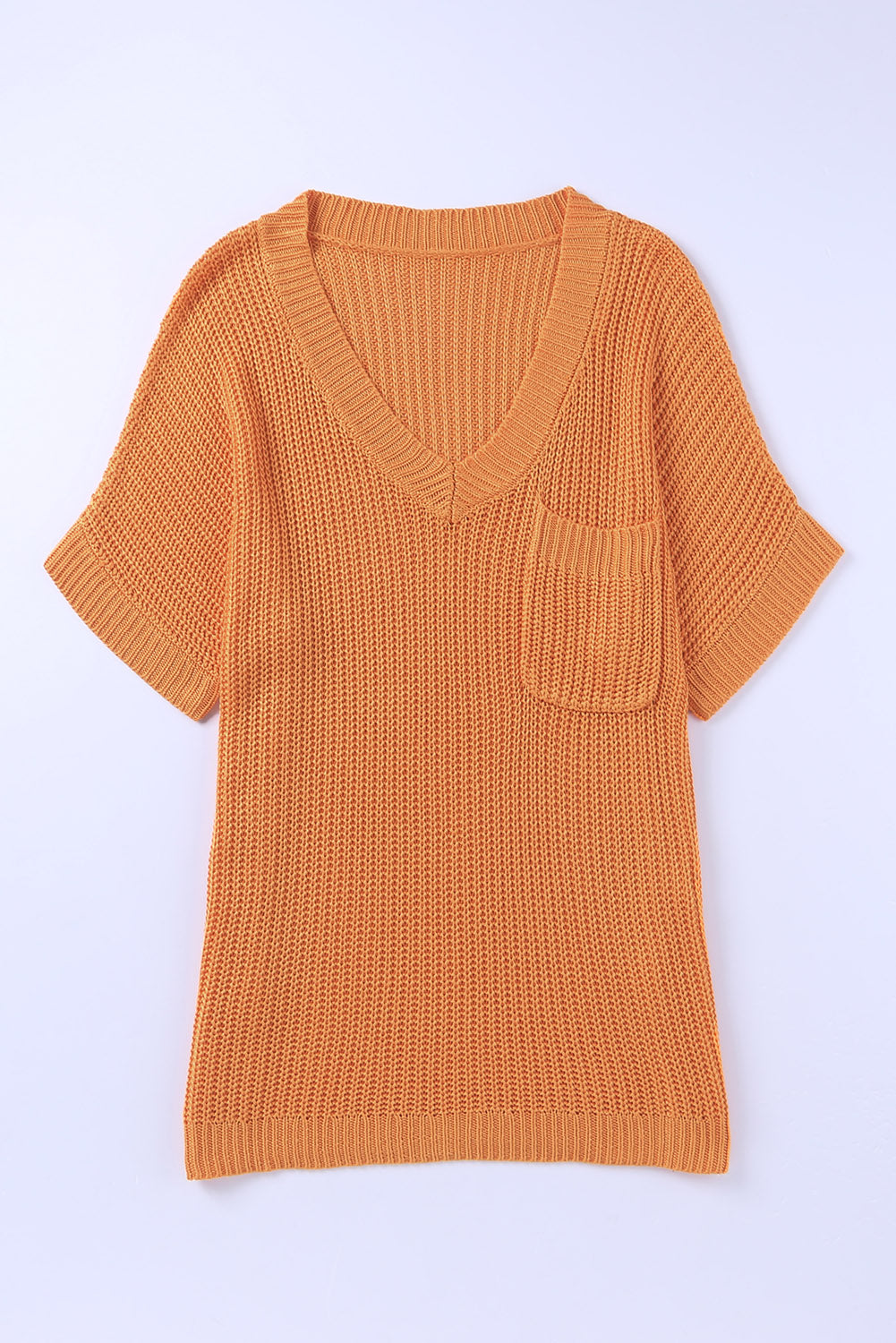 LADIES--Side Slit V-Neck Short Sleeve Sweater