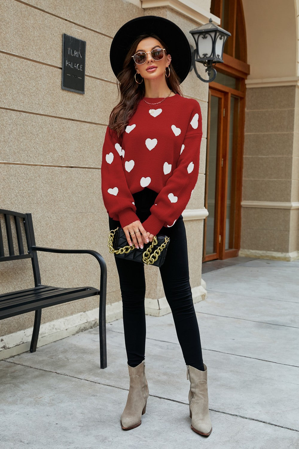 LADIES--Heart Pattern, Round Neck, Long Sweater