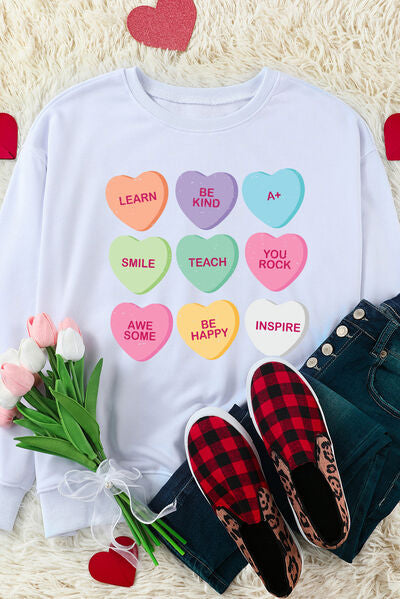 Ladies - Valentines' Heart Round Neck Dropped Shoulder Sweatshirt