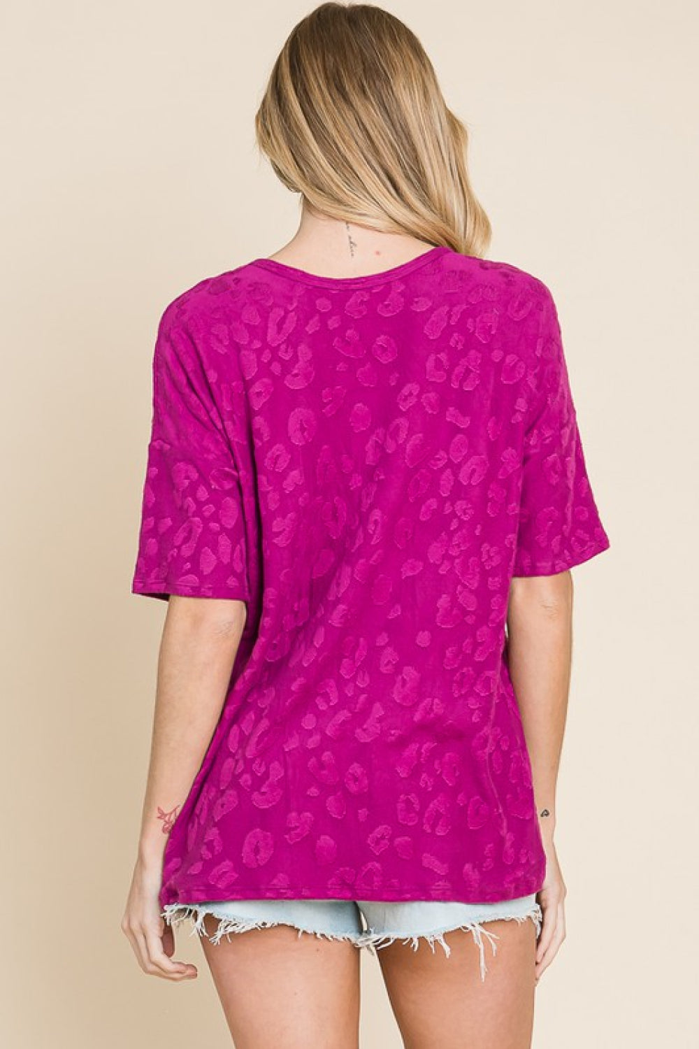 LADIES--Beautiful magenta, animal print textured Top, by BOMBOM