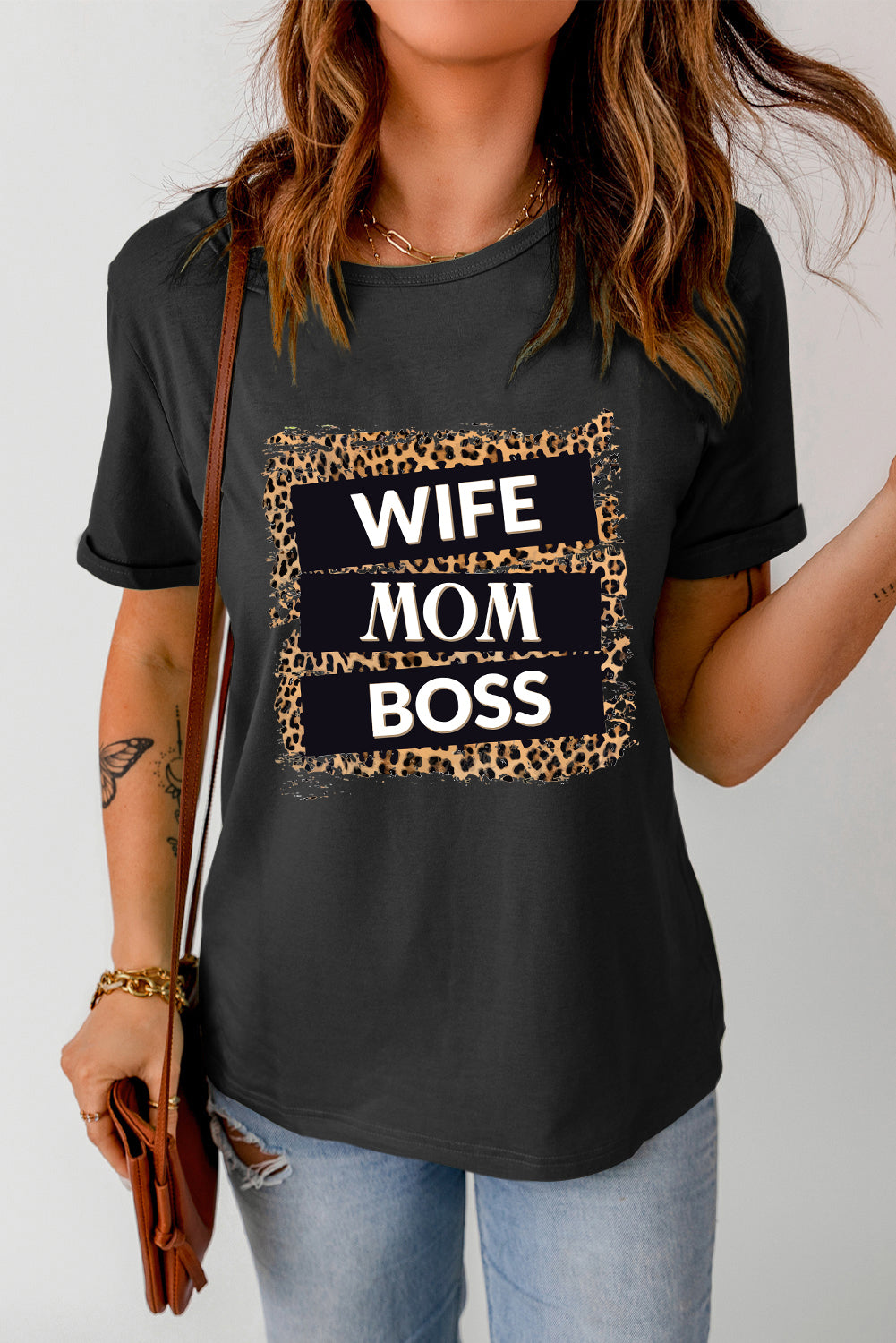 LADIES-T-SHIRT-WIFE-MOM-BOSS, Leopard Graphic T-shirt