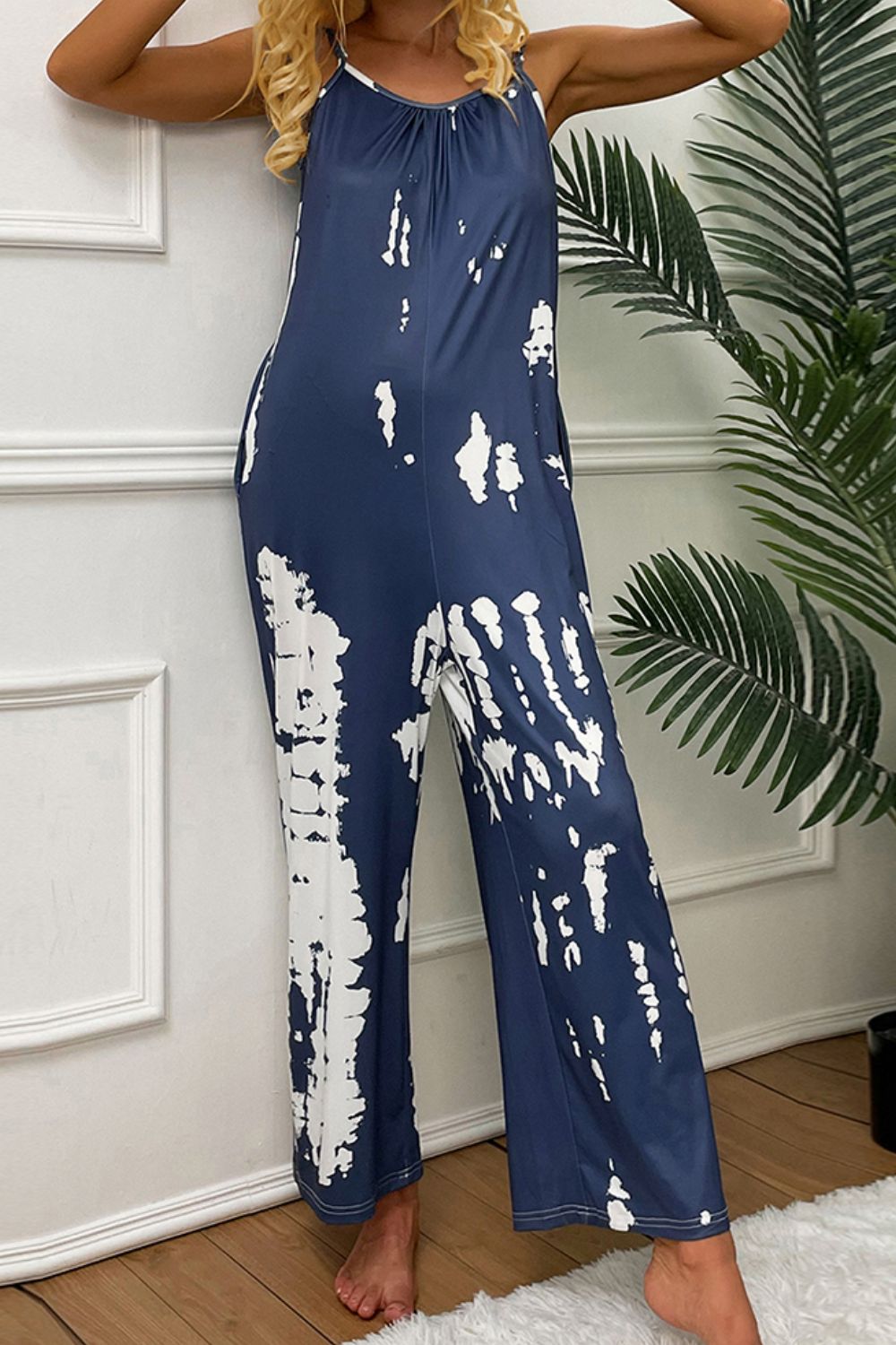 LADIES—Tie-Dye Spaghetti Strap Jumpsuit with Pockets