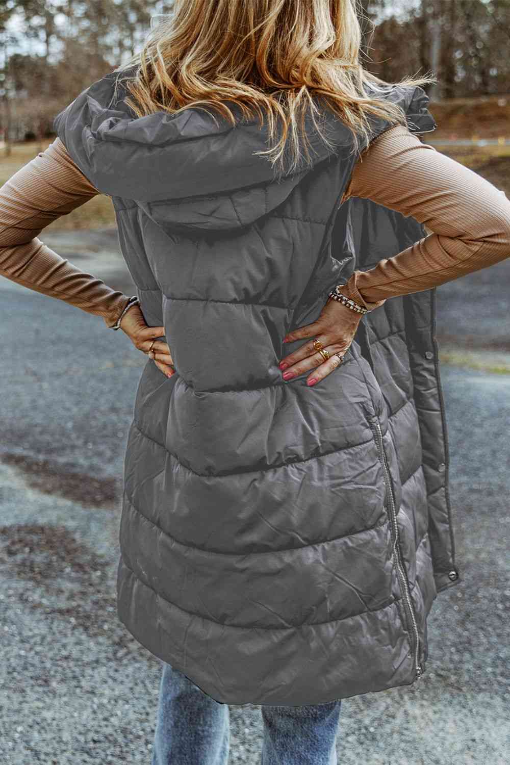 Ladies -- Long Vest/Coat -- Long Hooded Sleeveless Puffer Vest