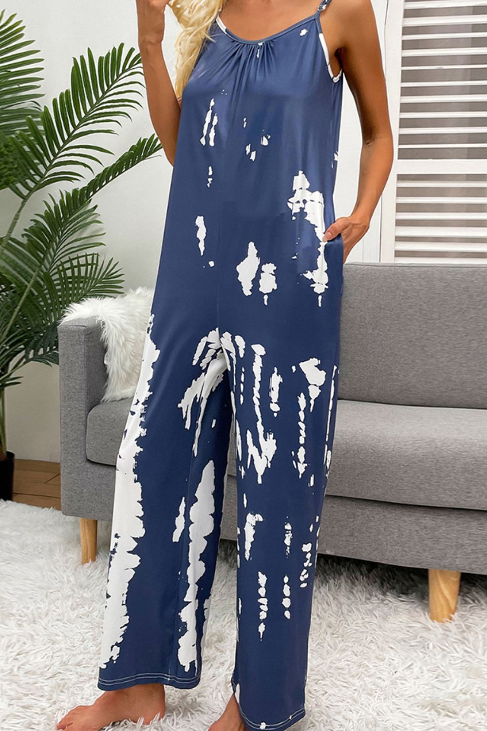 LADIES—Tie-Dye Spaghetti Strap Jumpsuit with Pockets