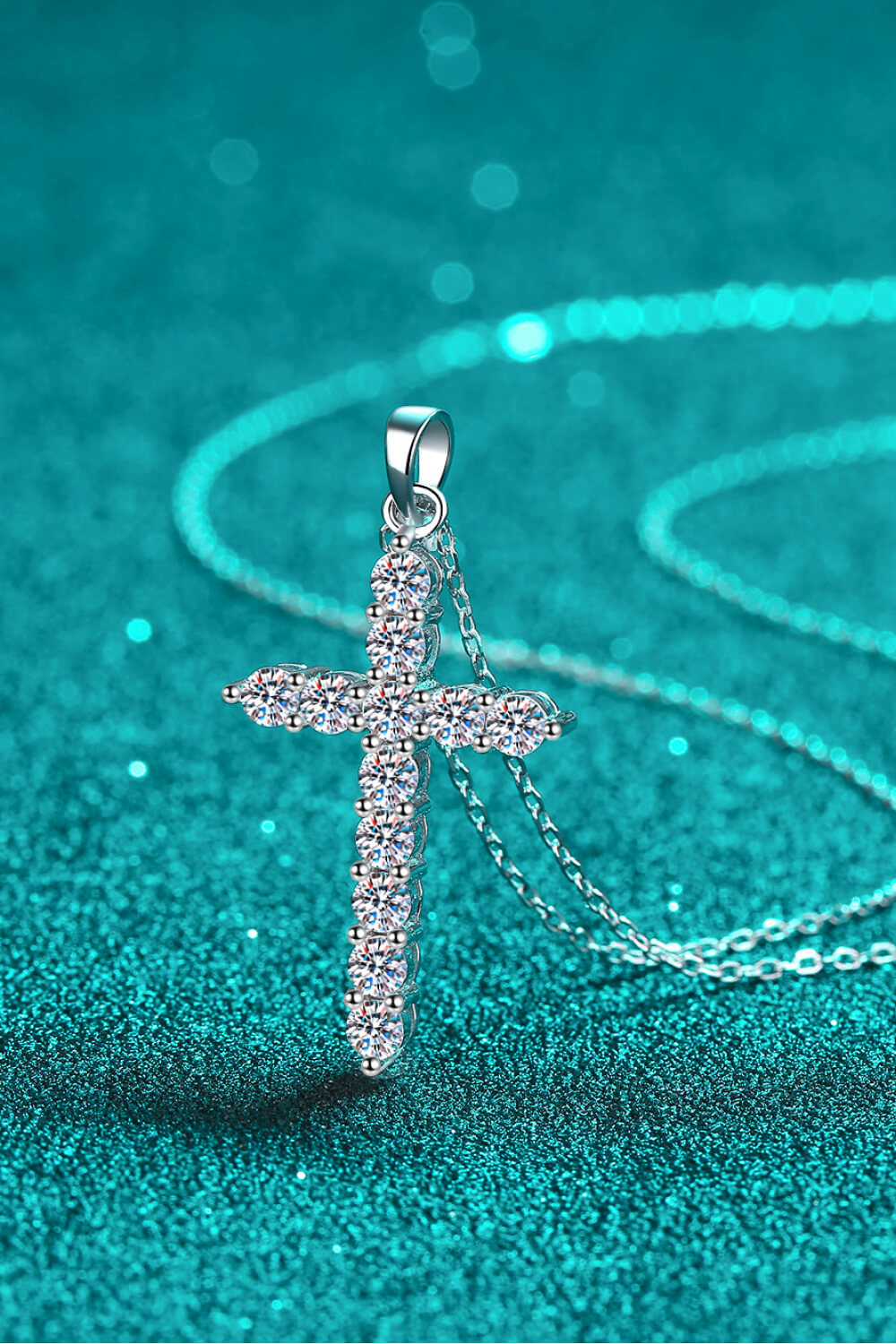 Cross Necklace-925 Sterling Silver, Moissanite