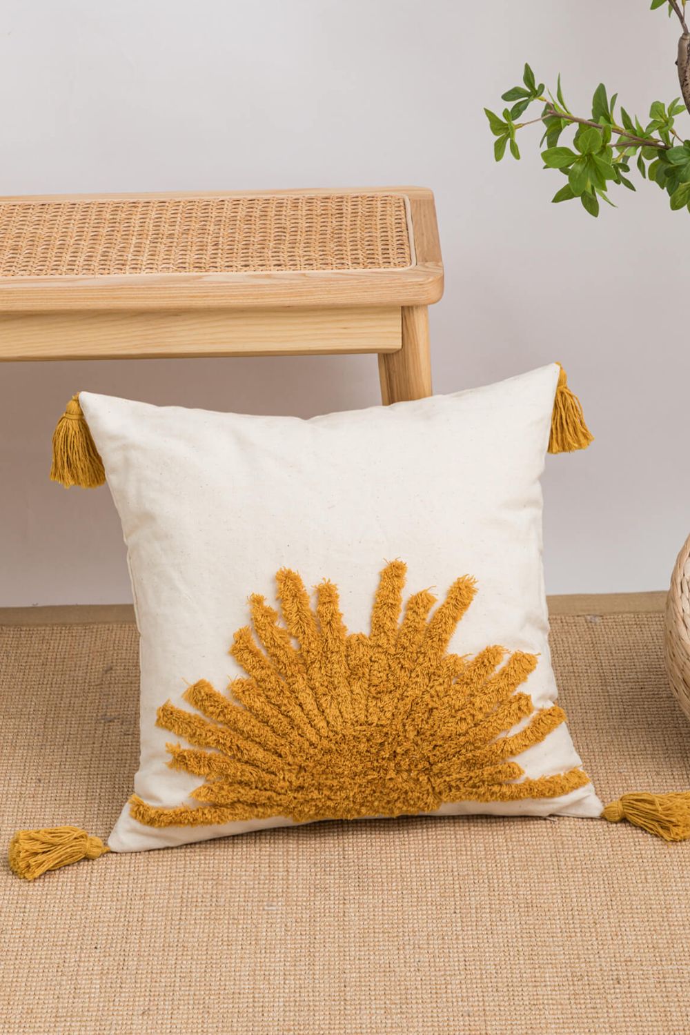 Beautiful Throw Pillow Case, Sun Graphic Tassel Decorative