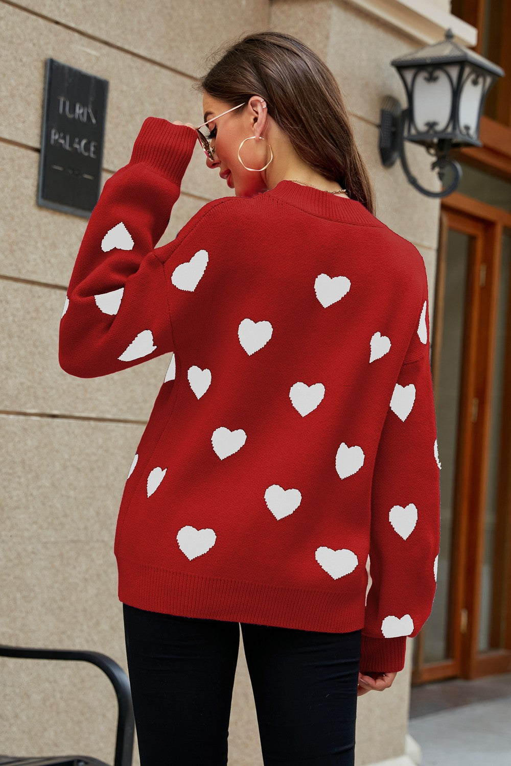 LADIES--Heart Pattern, Round Neck, Long Sweater