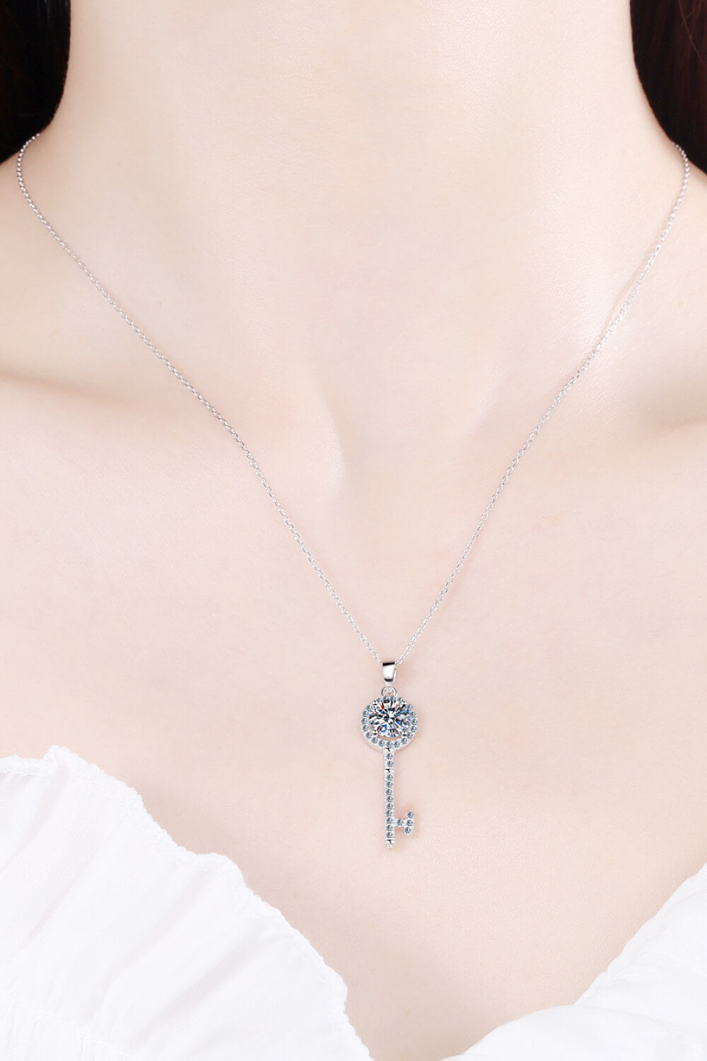 Beautiful Key Pendant Necklace, Moissanite
