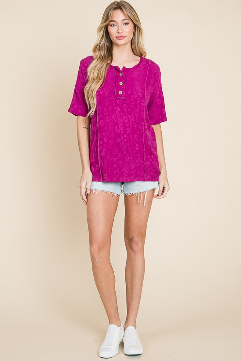 LADIES--Beautiful magenta, animal print textured Top, by BOMBOM