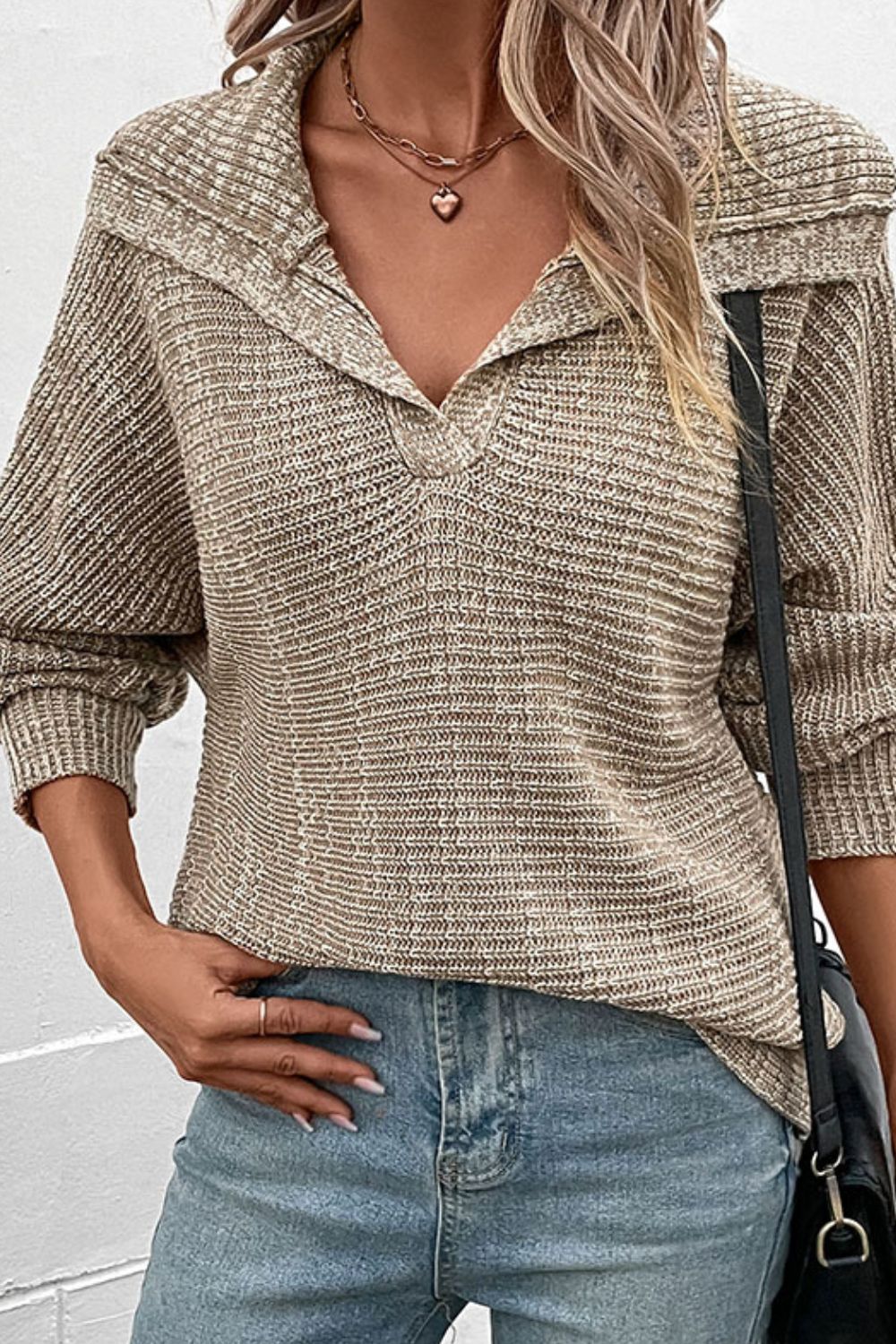 LADIES--Heathered Horizontal-Ribbing Pullover Sweater