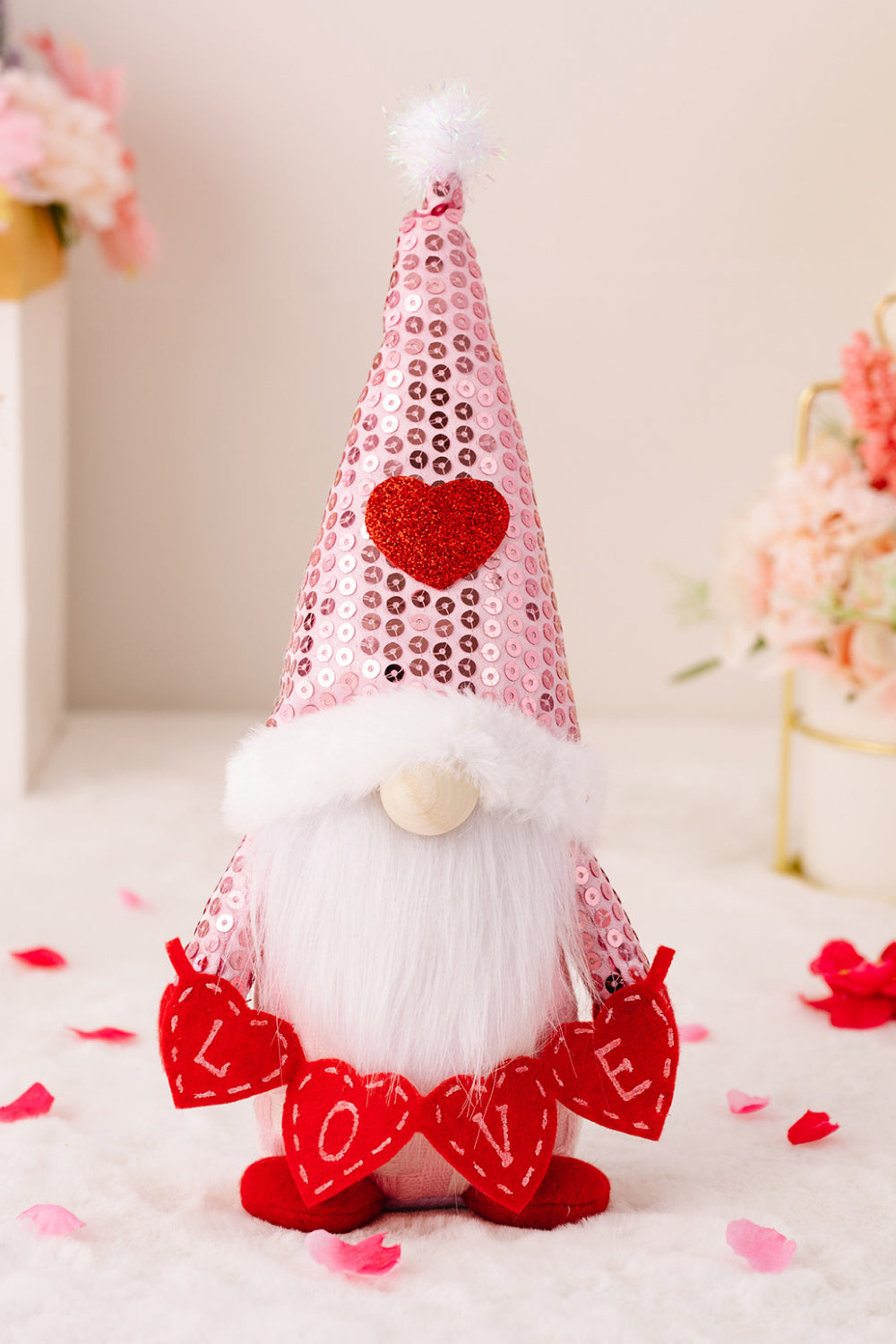 GNOME COLLECTIBLES--Lovely, Sequined Heart Pointed Hat Gnomes (1), choose from two options or buy them both!!  Share them and cheer anyone with these loving, fun and collectibles