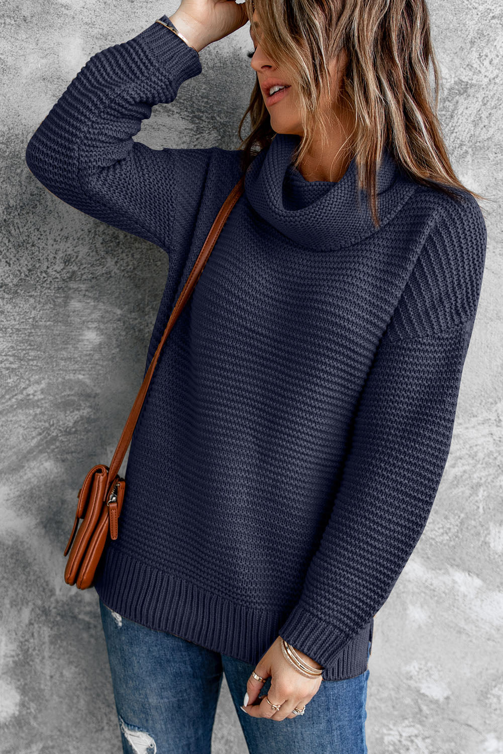 LADIES--Horizontal Ribbing Turtleneck Sweater