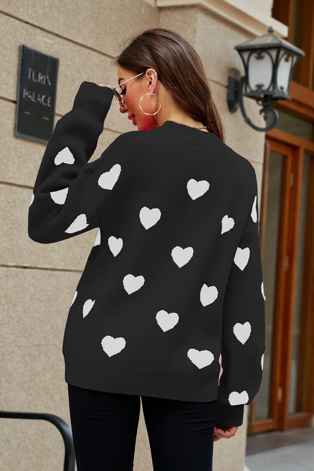 LADIES--Heart Pattern, Round Neck, Long Sweater