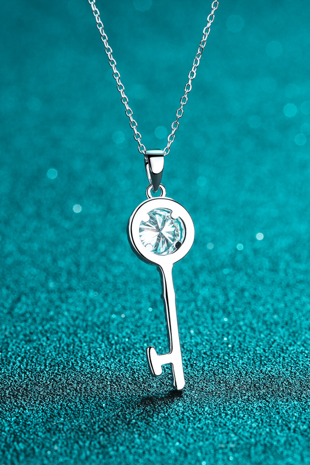 Beautiful Key Pendant Necklace, Moissanite