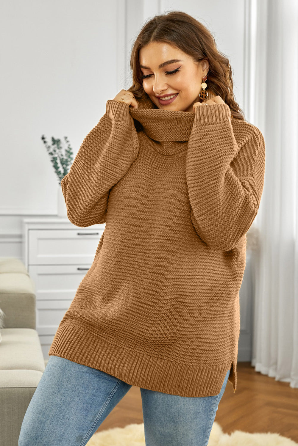 LADIES--Horizontal Ribbing Turtleneck Sweater