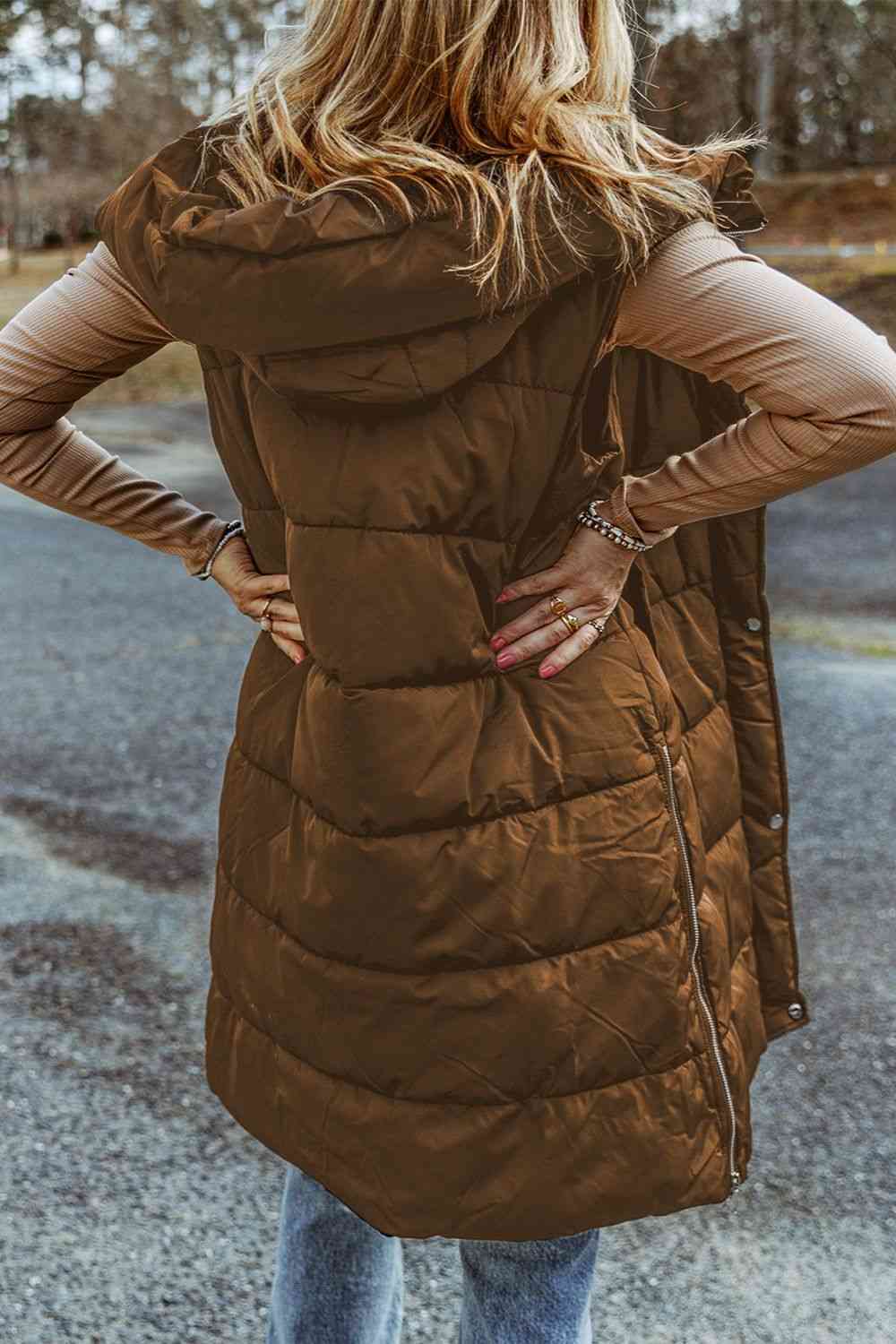 Ladies -- Long Vest/Coat -- Long Hooded Sleeveless Puffer Vest