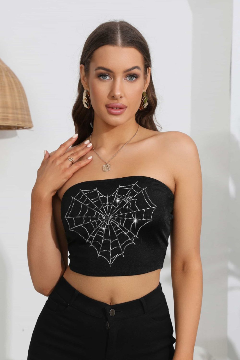 LADIES—TOP—Heart Spider Web Graphic Tube Top