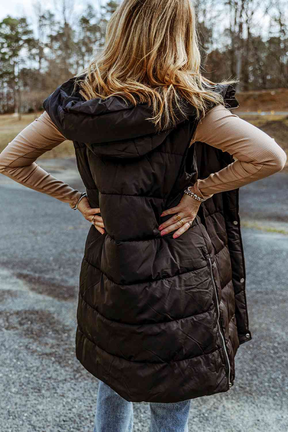 Ladies -- Long Vest/Coat -- Long Hooded Sleeveless Puffer Vest