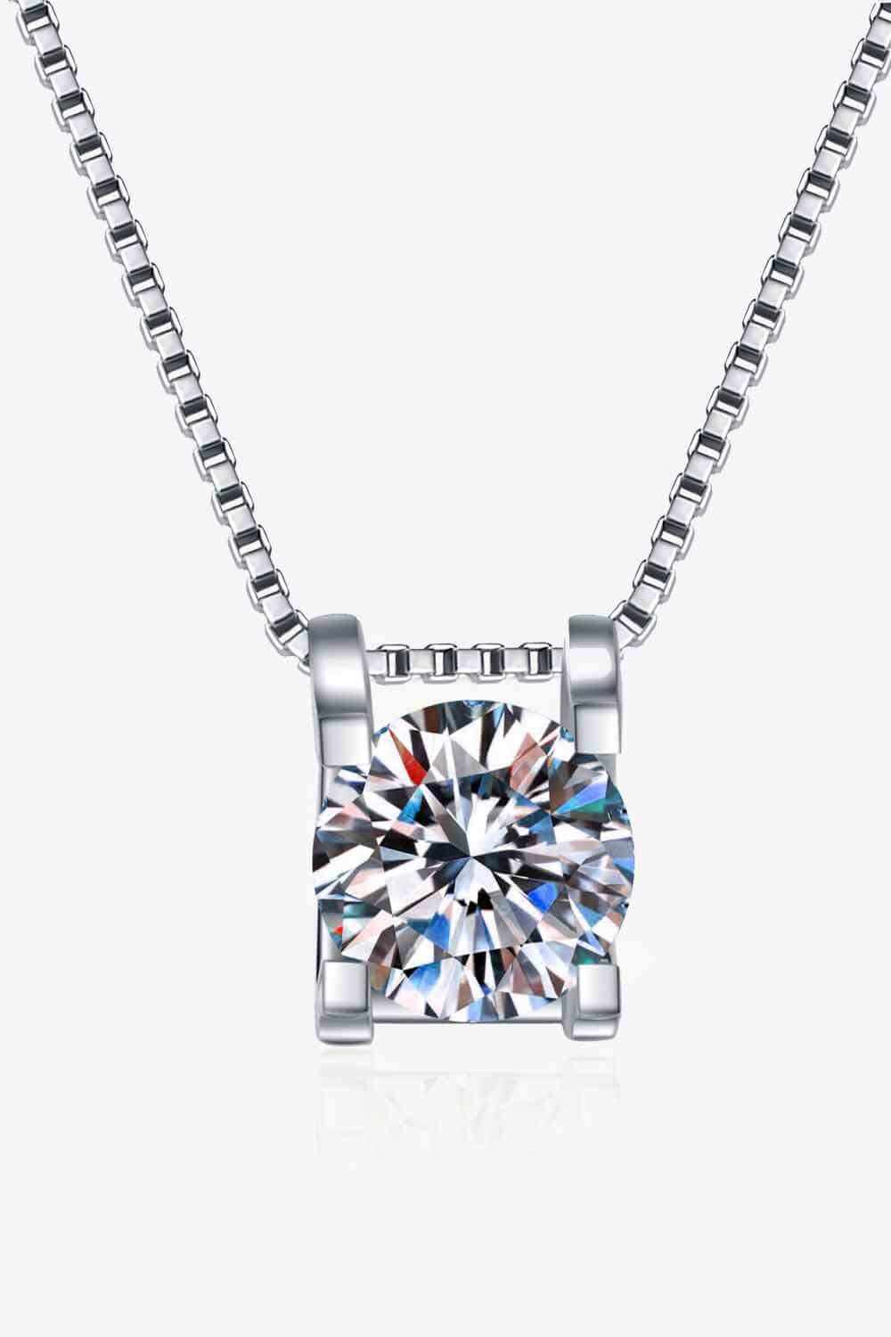 1 Carat Moissanite Necklace, 925 Sterling Silver Chain