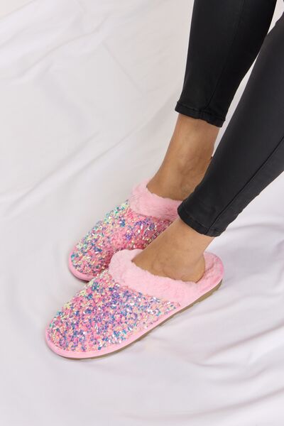 * SLIPPERS-FUN--Forever Link Sequin Plush Round Toe Slippers
