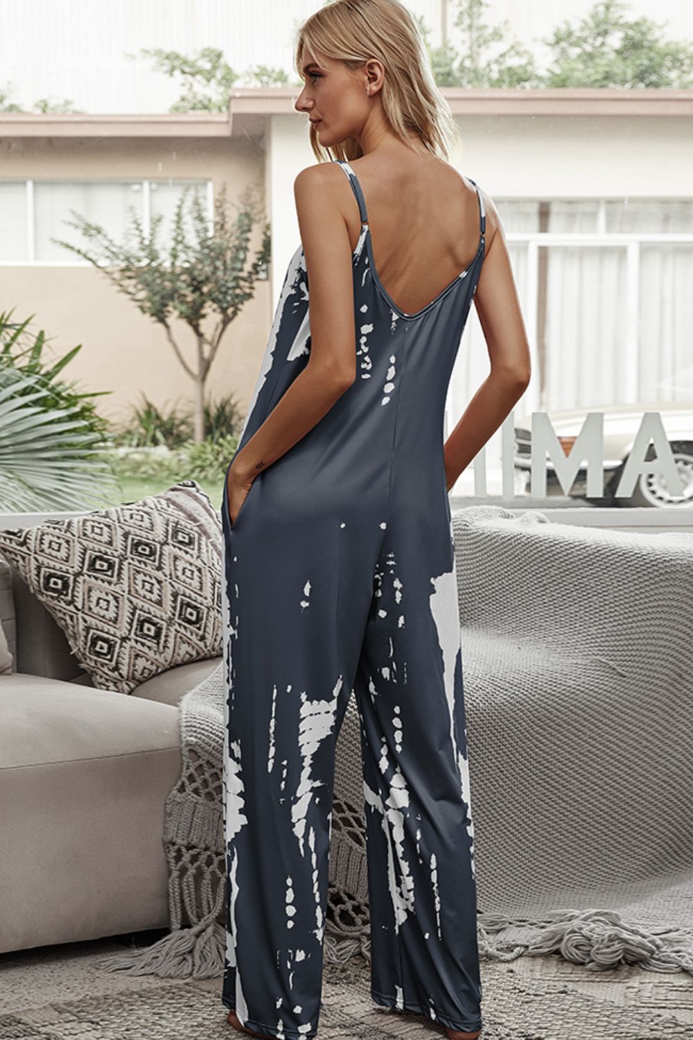 LADIES—Tie-Dye Spaghetti Strap Jumpsuit with Pockets