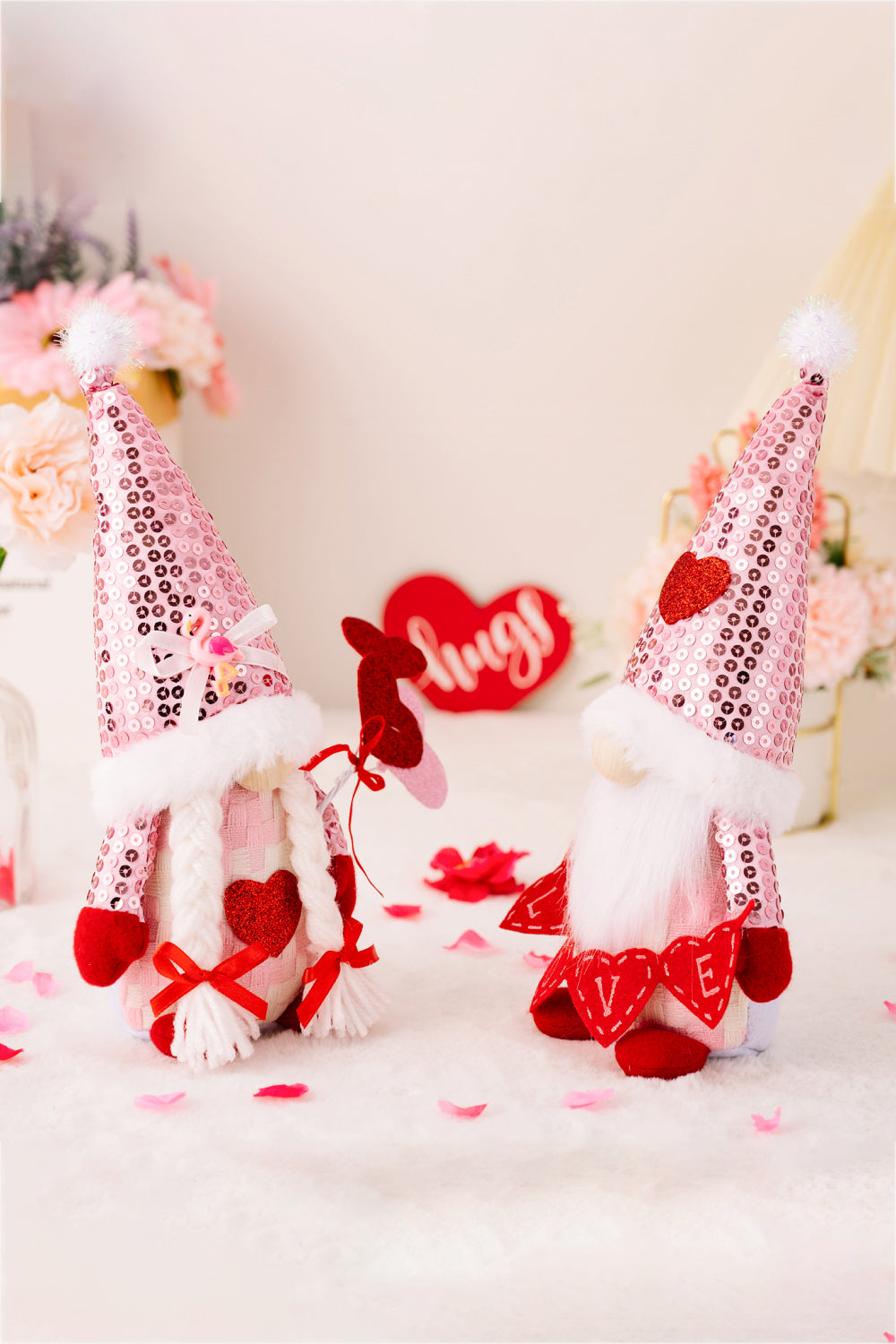 GNOME COLLECTIBLES--Lovely, Sequined Heart Pointed Hat Gnomes (1), choose from two options or buy them both!!  Share them and cheer anyone with these loving, fun and collectibles