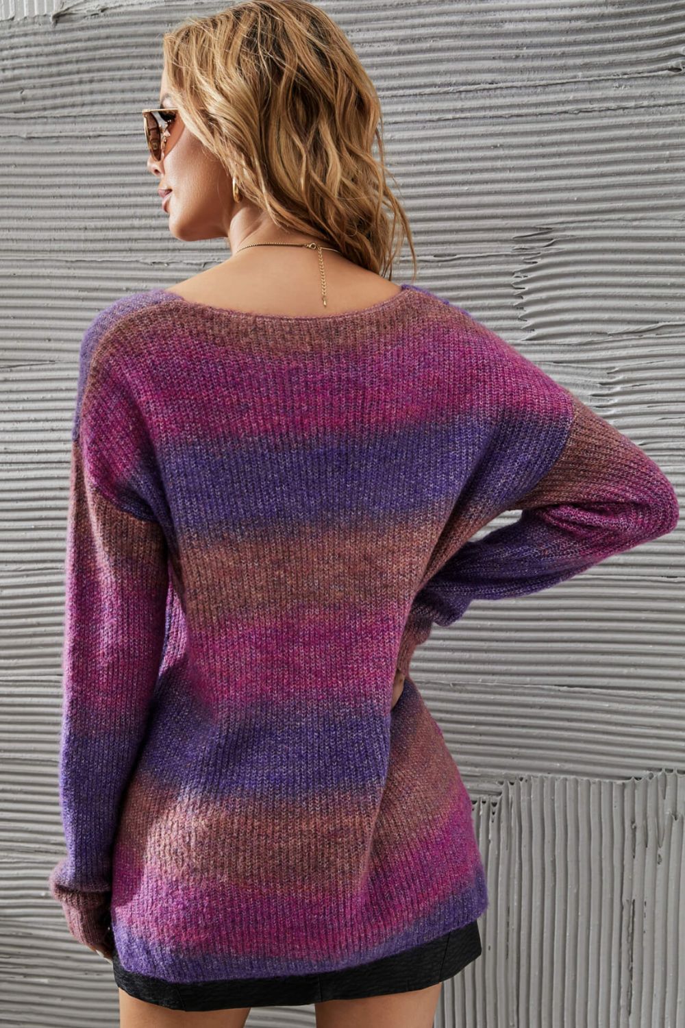 LADIES--Multicolored, Rib-Knit, V-Neck, Knit Pullover Sweater