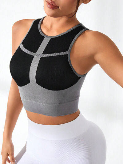 Ladies - Active Tank Top -- Color Block Round Neck Active Tank