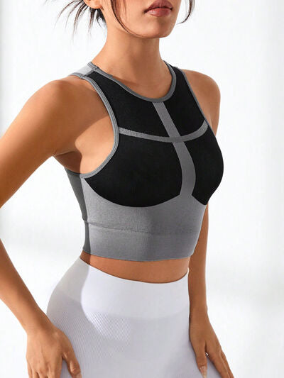 Ladies - Active Tank Top -- Color Block Round Neck Active Tank