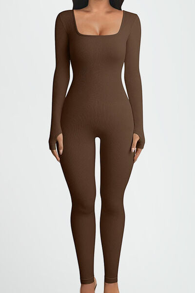 Ladies - Bodysuit - Square Neck Long Sleeve Active Bodysuit