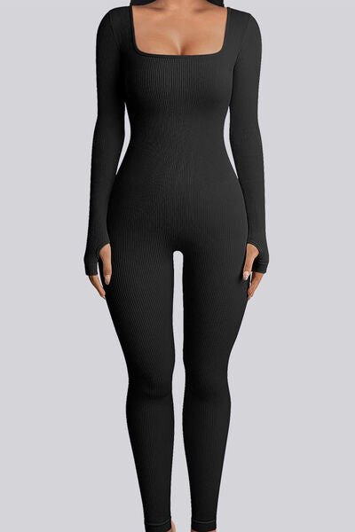 Ladies - Bodysuit - Square Neck Long Sleeve Active Bodysuit