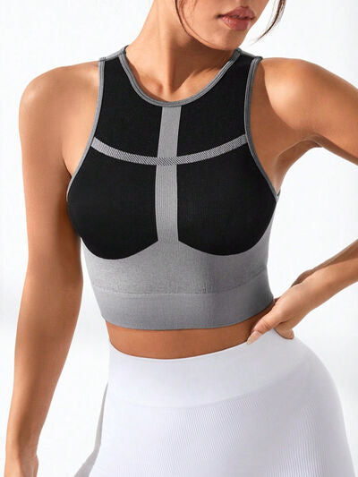 Ladies - Active Tank Top -- Color Block Round Neck Active Tank