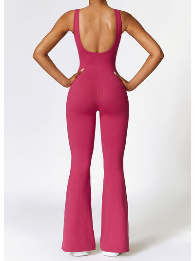 Ladies - Bodysuit - Wide Strap Bootcut Slit Active Jumpsuit