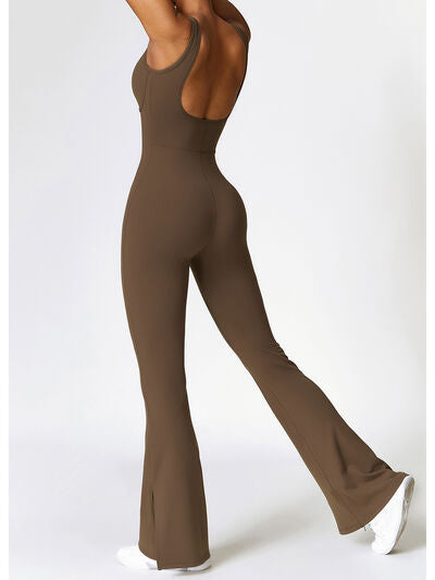 Ladies - Bodysuit - Wide Strap Bootcut Slit Active Jumpsuit