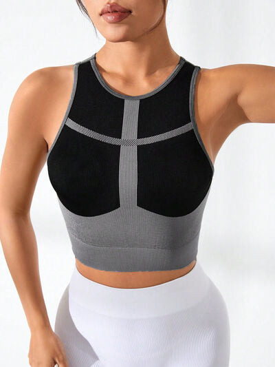 Ladies - Active Tank Top -- Color Block Round Neck Active Tank