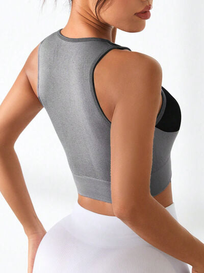 Ladies - Active Tank Top -- Color Block Round Neck Active Tank