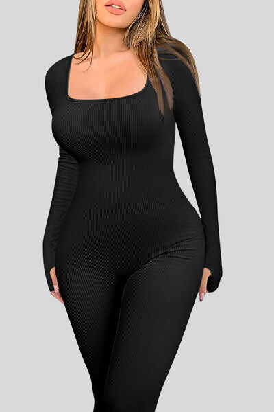 Ladies - Bodysuit - Square Neck Long Sleeve Active Bodysuit